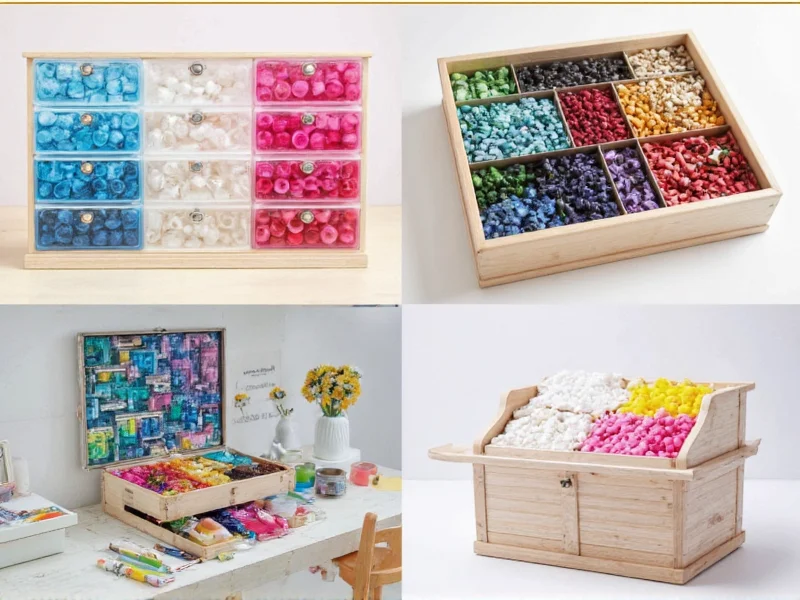 Color-coded craft supply organization system in action