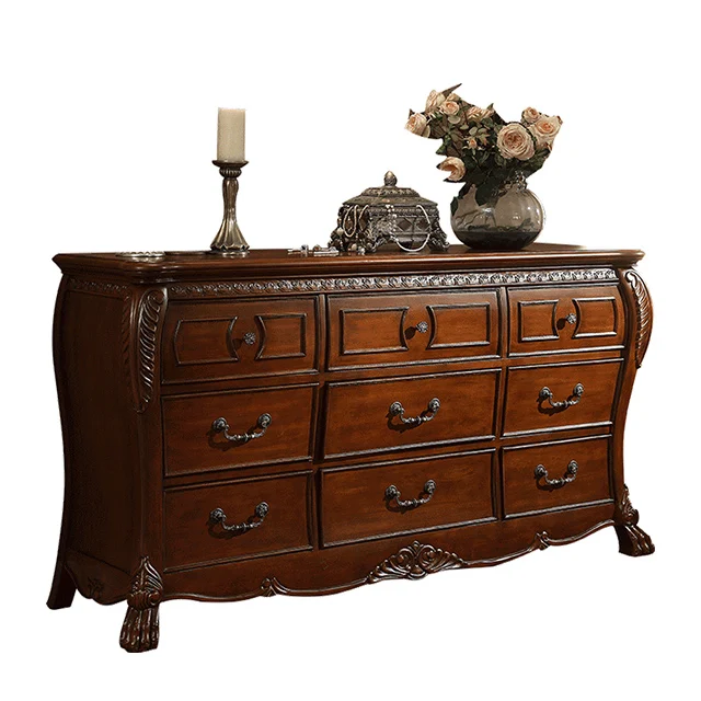 
E221Bedroom Luxury Classic Dressing Table American Antique Solid Wood Chest Drawer 