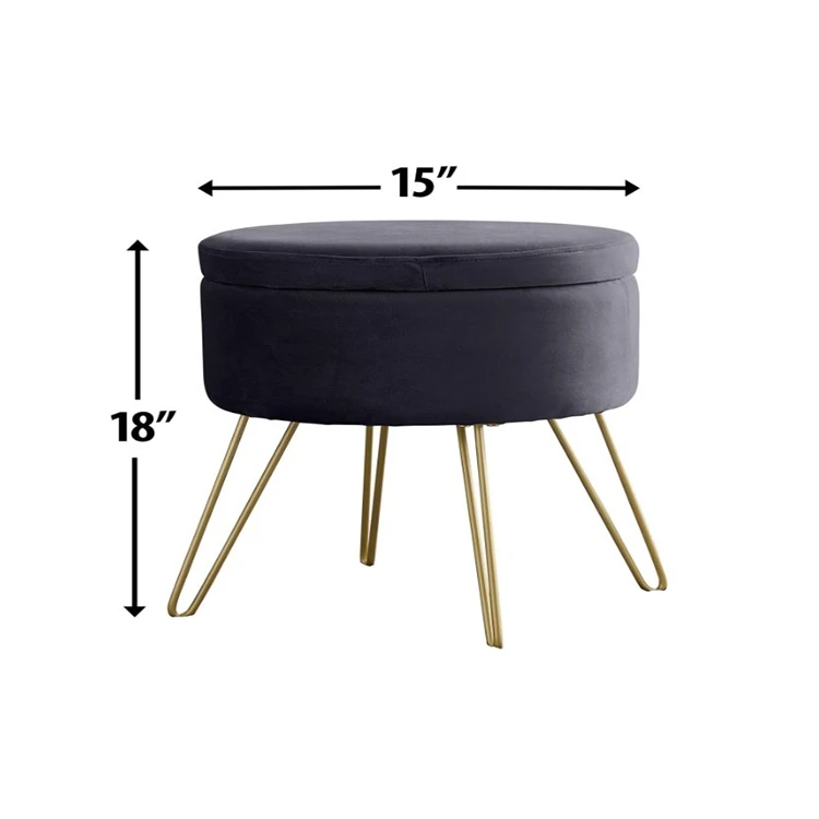 Modern Round Velvet Storage Ottoman Foot Rest Stool Seat With Gold