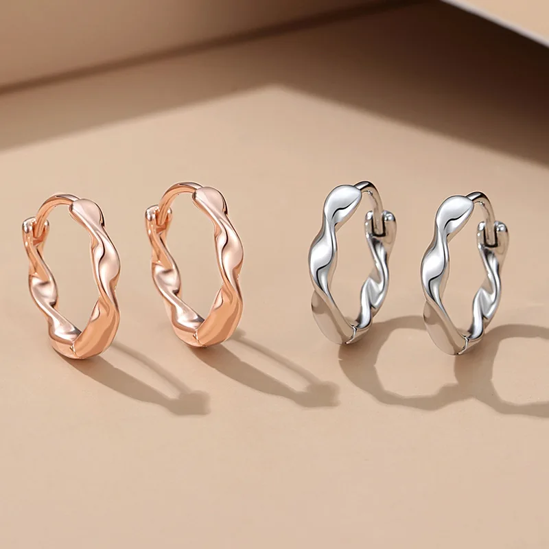 VANA New Arrival Twisted Rope Round Hoop Earrings Sparkly Huggies Minimalist 925 Sterling Silver Irregular Geometric Hoops