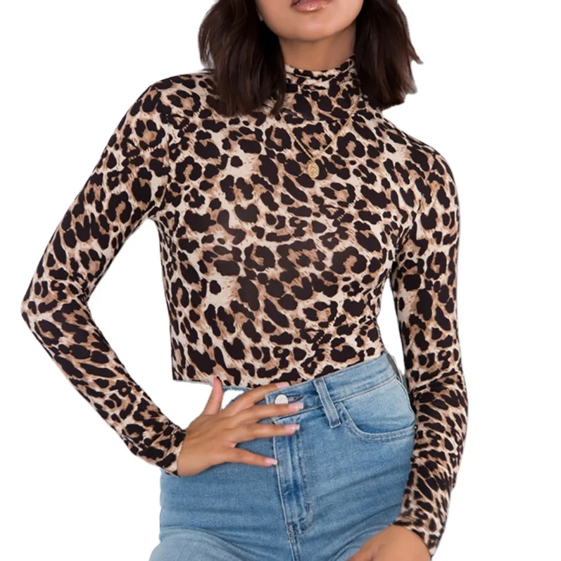 

Leopard Print Tight Bodycon Bodysuit Fitness Romper Long Sleeve One Piece Jumpsuits