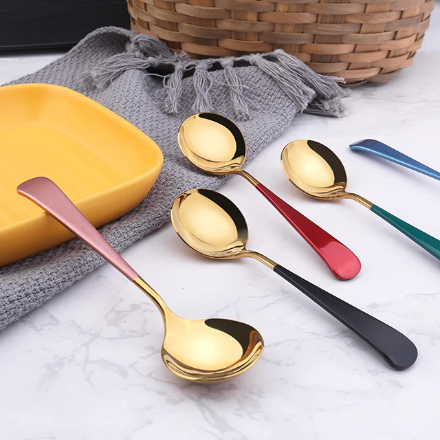 

Stainless steel Spoon Colorful Coffee Bean Sugar Cup Spoon Scale Deep Large Heavy Custom Laser Logo, Gold+colorful