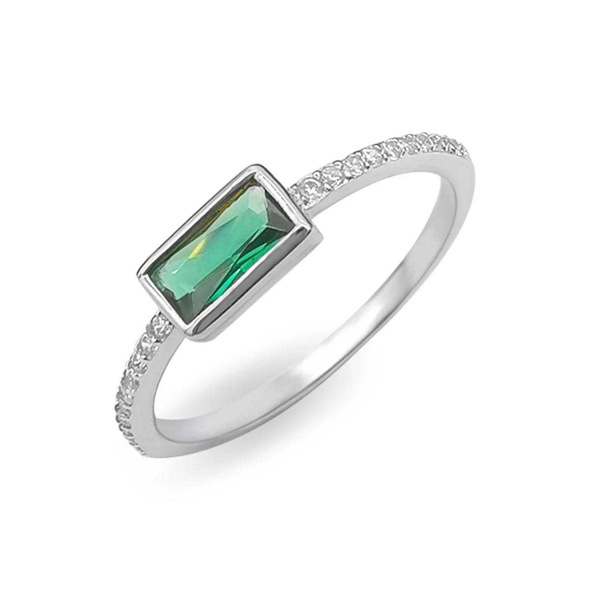 

Fashion Green Stone Silver Ring Baguette 925 Sterling Silver Women Finger Ring