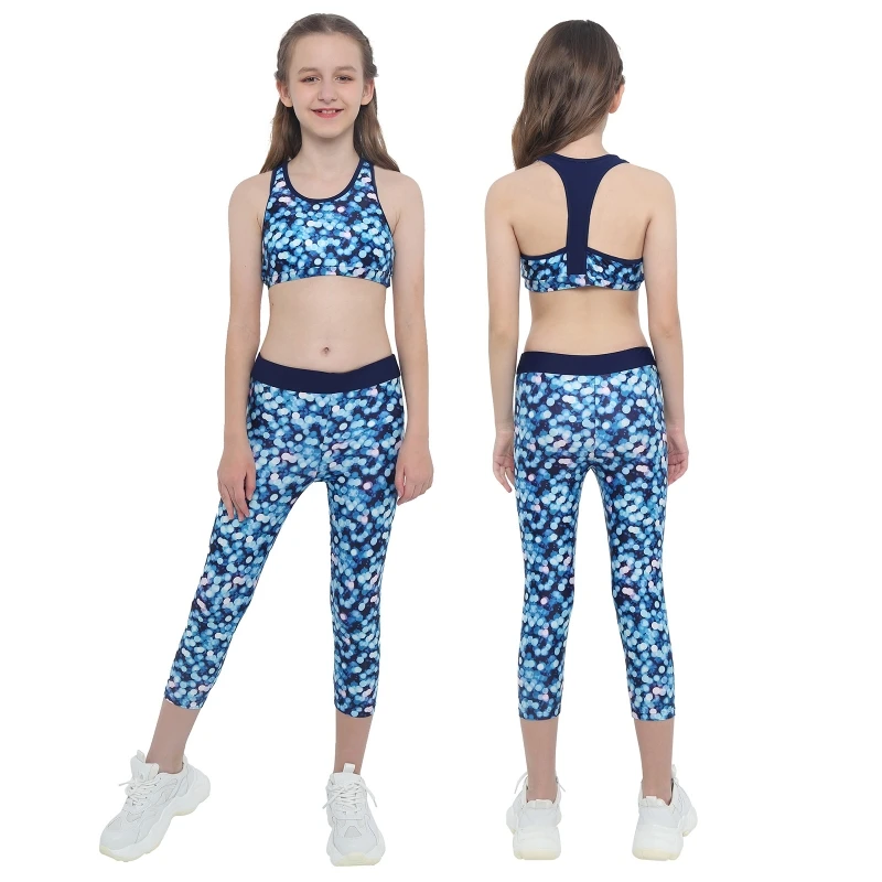 

Custom Racer Back Tank Top Ang Legging Pants Set Running Gym Yoga Sportwear Kids Girls Tracksuit