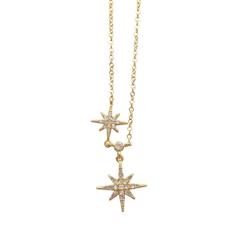 

Aimgal Jewelry New design sense double awn star set diamond necklace female