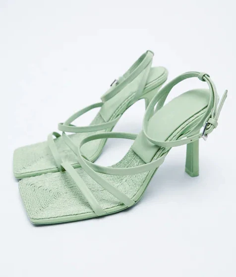 

High Heels 2021 New women's twined strap Leather square toe stiletto sandals
