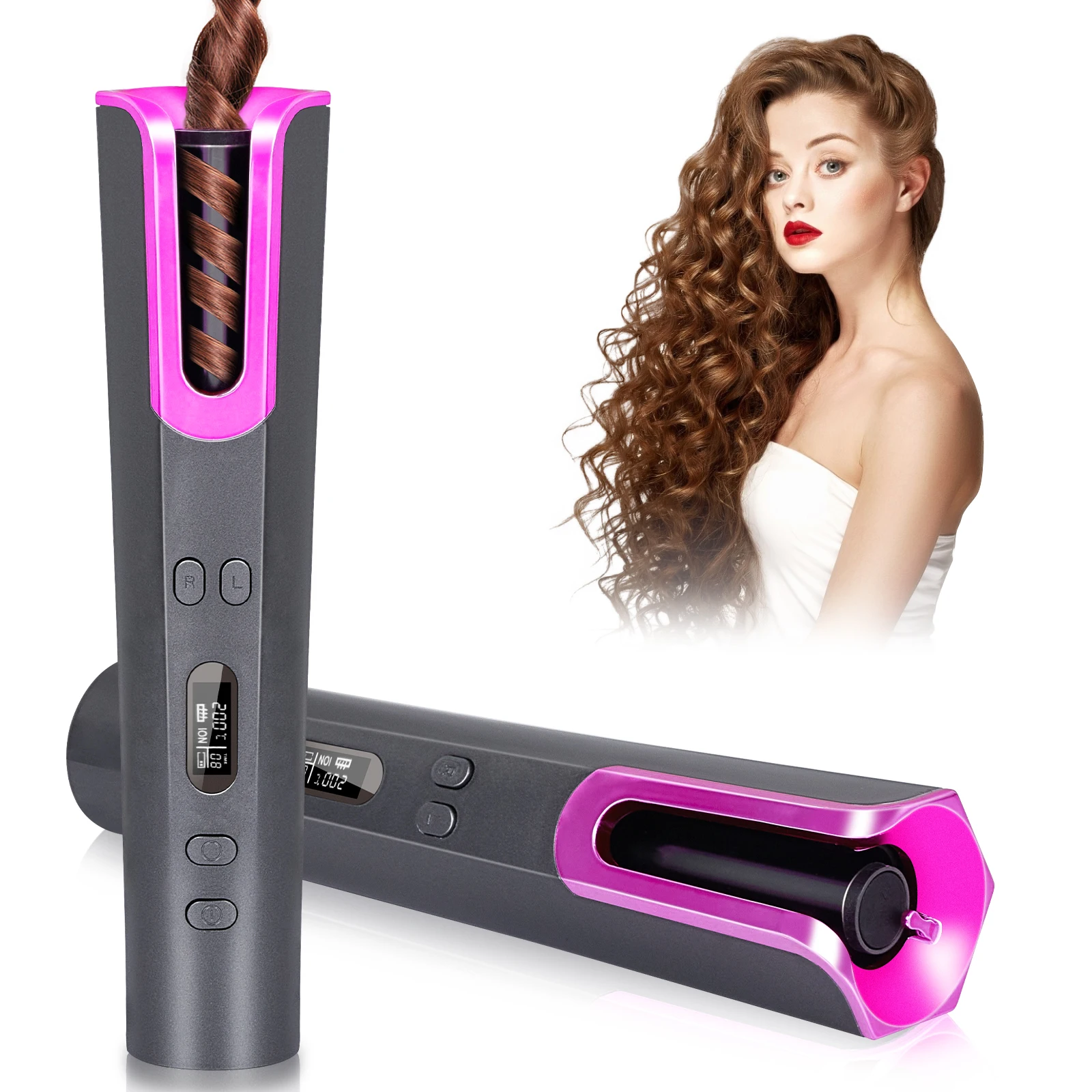 

ONULISS Automatic Cordless Hair Curler Curling Iron New LCD Display Colorful Magic Rechargeable Wireless Automatic Hair Curler