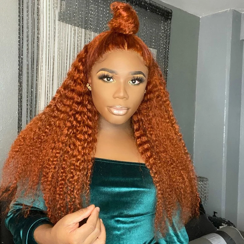 

Addictive Spanish Curl Human Hair Wigs Orange Ginger Kinky Curly Human Hair Wig T-part 13*4*1 Deep Curly Wigs 100% Human Hair