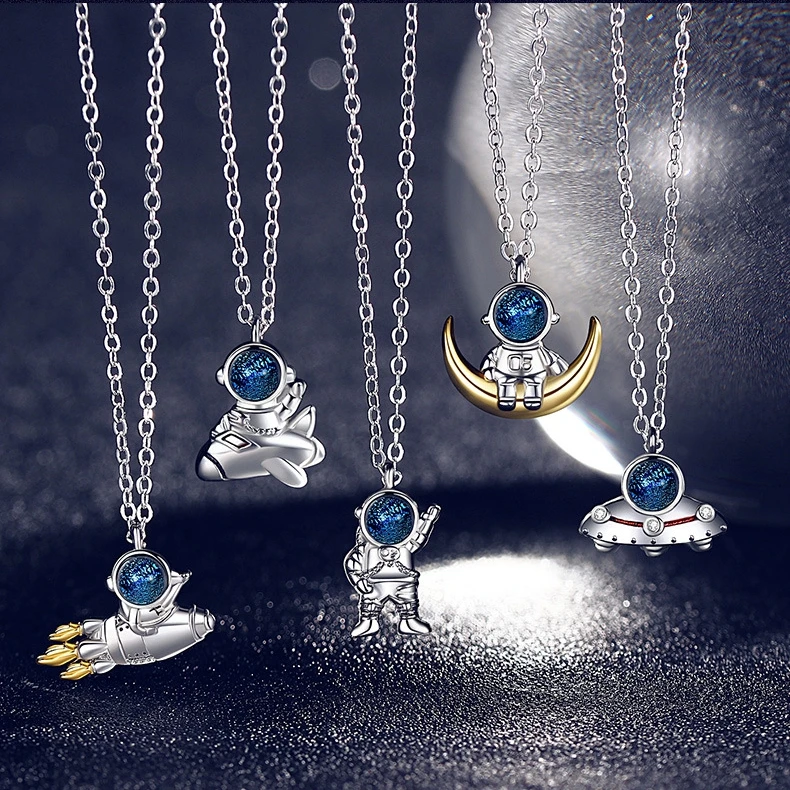 

Women Necklace Fashion Spaceship Plane Rocket Moon Astronaut Necklace Wholesale, Silver