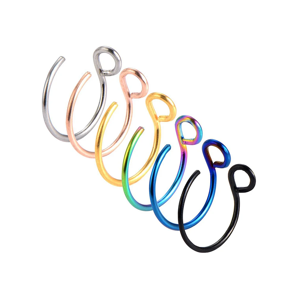 

VRIUA Stainless Steel Nose Ring C Clip Lip Ring Earring Helix Tragus Faux Septum Body Mouth Nose Piercing Jewelry, 5 colors