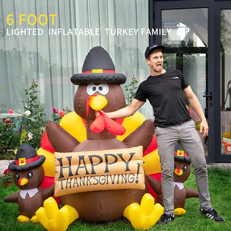 Best Price Yard Decoration Inflatable Thanksgiving Turkey With Pilgrim