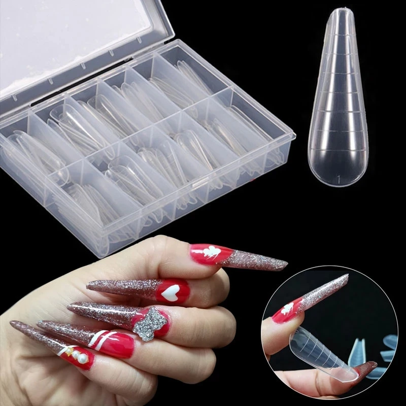 

120Pcs Clear Dual Forms Quick Building Mould Full Cover Poly Nail Gel UV Acrylic Nail Art Extension Mold Tips