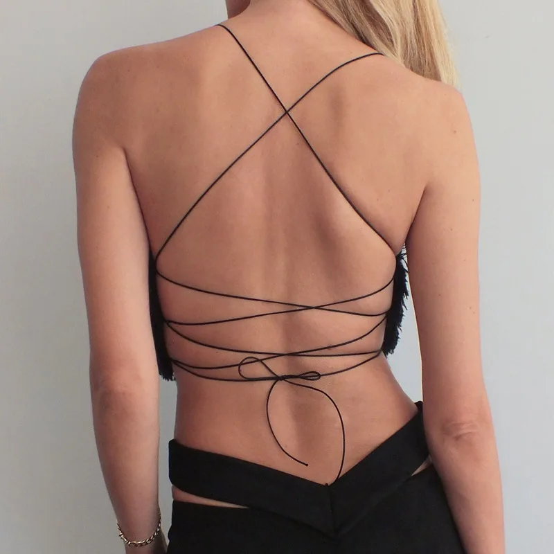 

Sexy Plush Low-cut V-neck Lace Strap Short Camisole Women, Picture color