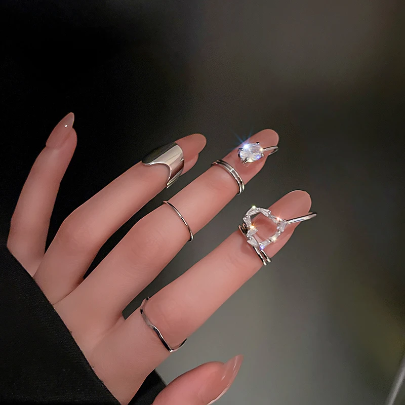 

fashion trendy 5pcs/set crystal heart finger ring women