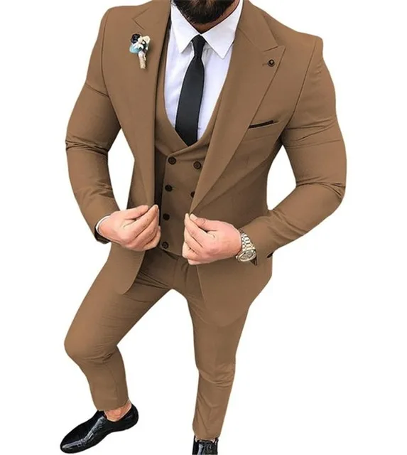 

2022 New Brown Costume Homme Luxury Casual Men Suits For Business Suits Groom Tuxedo 2Pieces(Jacket+Pants)