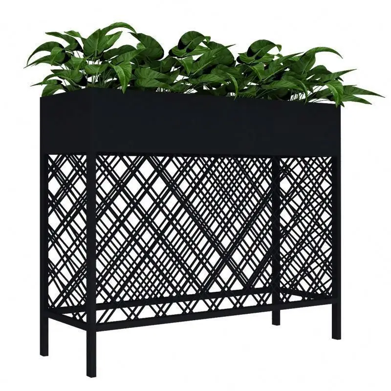 

Black large rectangular outdoor metal flowerpot