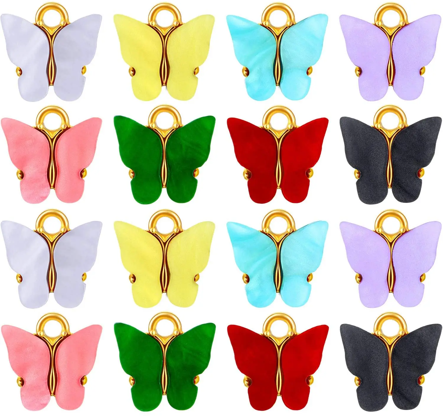 

100Pcs/Lot Acrylic Butterfly Charms Alloy Butterfly Pendant For Earrings Bracelets Necklace Jewelry Making Findings DIY