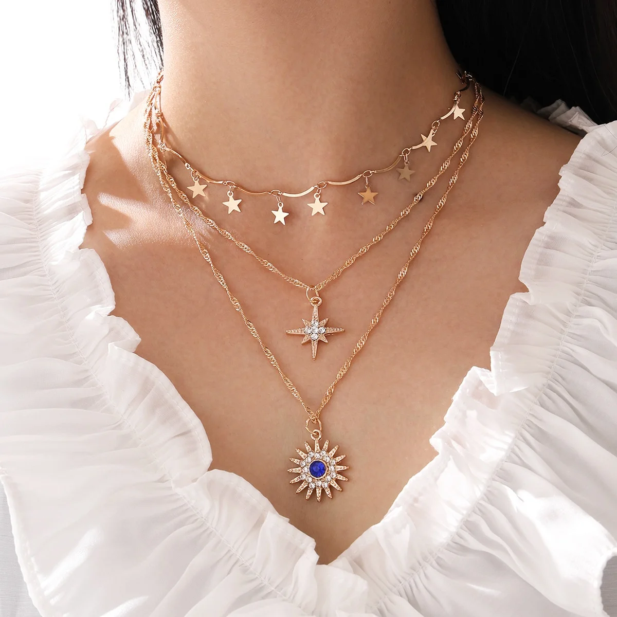 

2022 Wholesale fashion women stars gold plated alloy multilayer necklaces jewelry
