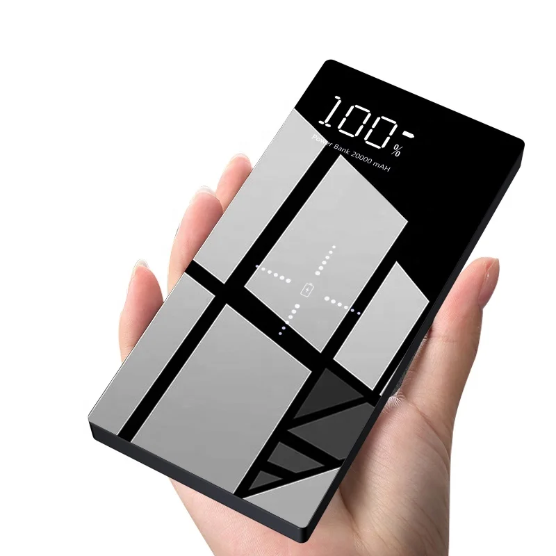 

New products glass mirror led cell phone quick charge wireless power banks 20000Mah