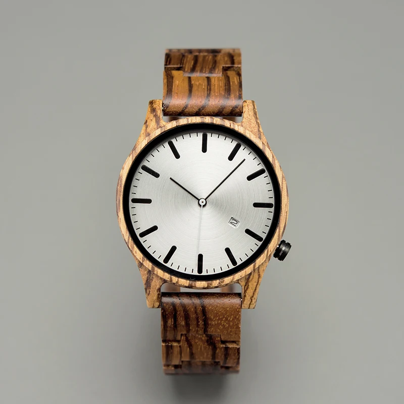 For DODO DEER Custom Brand for Zebra Wood Watch for Men Quartz Movement Wristwatch Calendar 43mm Dial Diameter 20mm Band Width