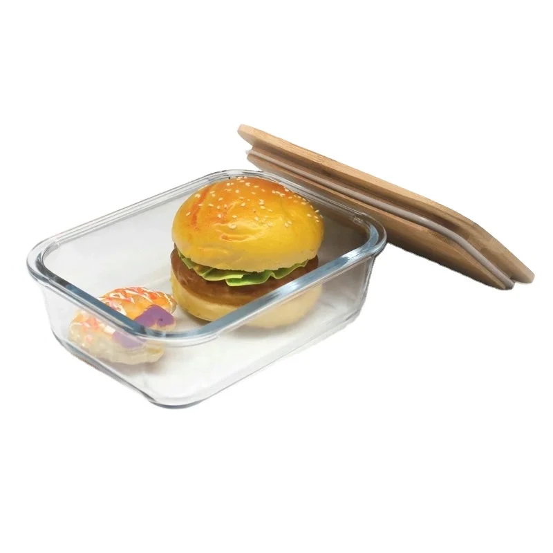 

Microwave Safe High Borosilicate Glass Lunch Box Bamboo With Compartments