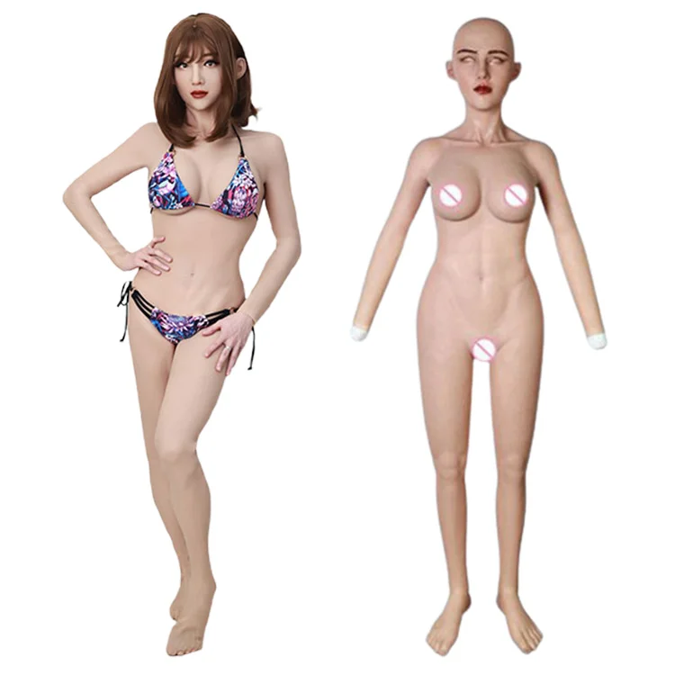 

URCHOICE Artificial fake Vagina breast forms male to female silicone bodysuit with head mask arms and feet for crossdresser