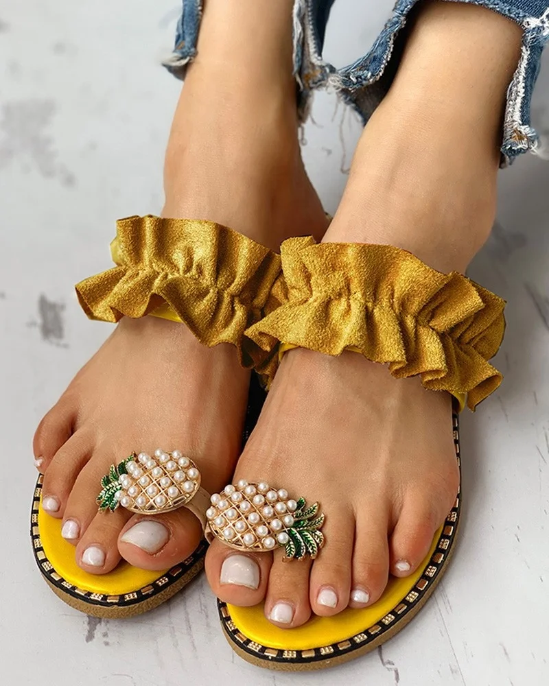 

2021women new summer Pineapple set of toe Slippers cool Flat sandals for ladies