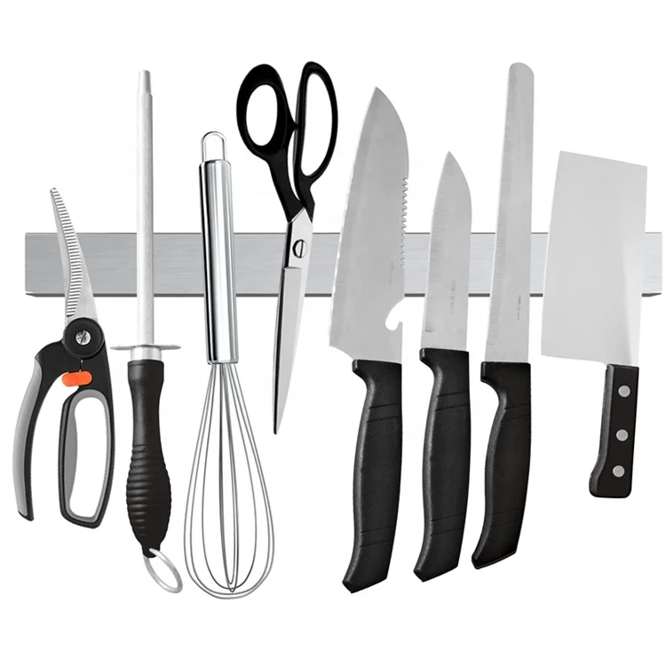 12 Inch Custom Logo Strip Magnet Holder Stainless Steel Rack Kitchen Set Bar Nail-Free Glue 3M Adhesive Tape Magnetic Knife