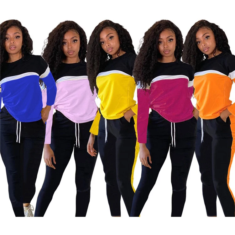 

Trendy Lady 2 Pcs Long Sleeve Patchwork Home Wear Casual Plus Size Autumn Women Two Piece Set