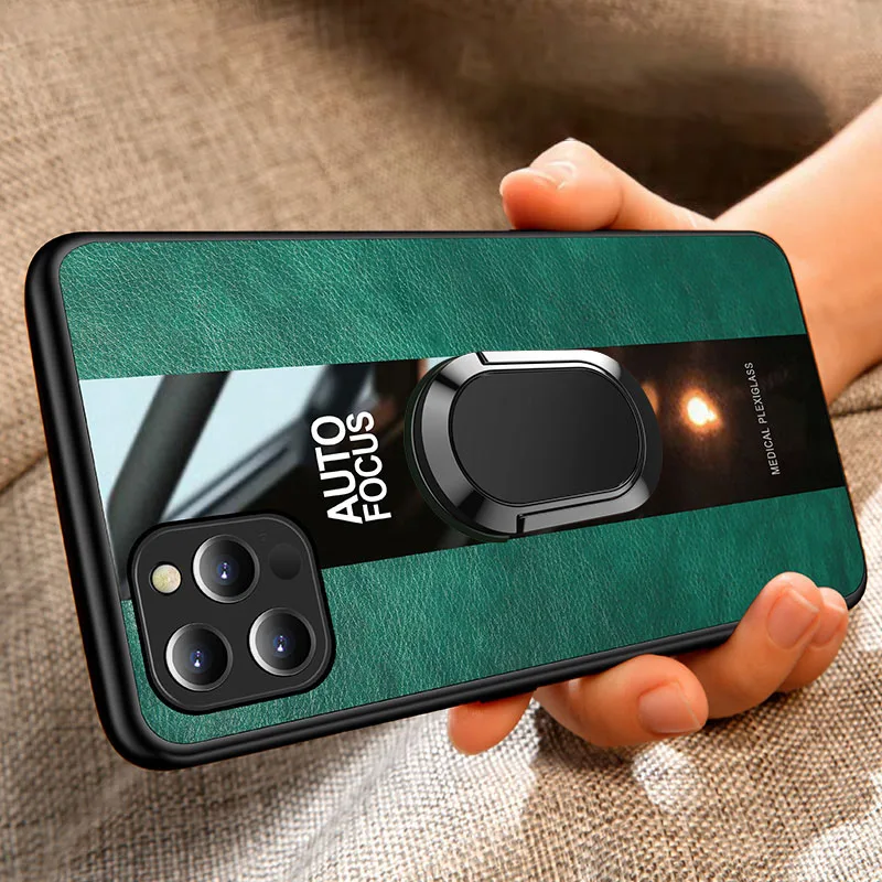 

Magnetic Ring Stand Leather TPU Soft Silicone Anti Fall Mobile Phone Case For iPhone 12 11 Pro Max XS XR XS MAX, Multi colors