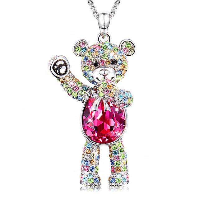 

White Gold Plated Crystal Jewelry Cute Teddy Bear Necklace Handmade Jewelry For Women