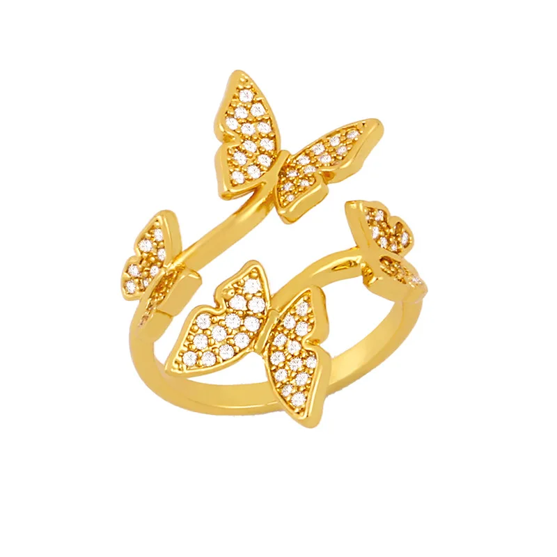 

2021 Sailing Jewelry Butterfly Adjustable Gold Ring Gold Plated Butterfly Rings Copper Crystal Butterfly Rings, Gold/silver