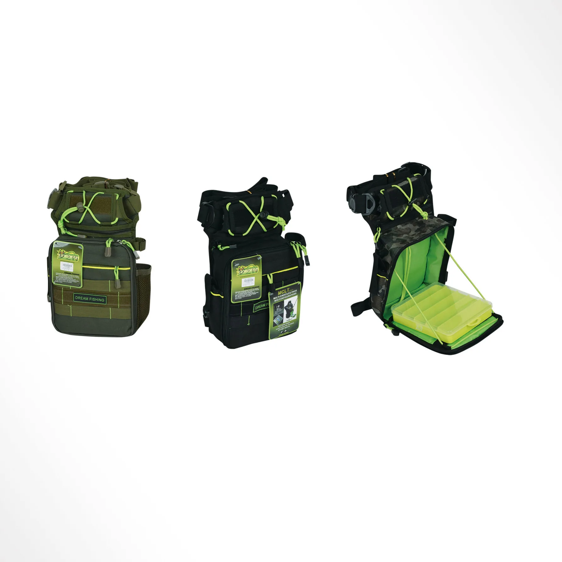 

Multi-function Lures Kit Carrier Bag Fishing Tackle Chest Waist Packs With Tools Storage Bag And Bait Box For Outdoor Fishing, Black, green, camo