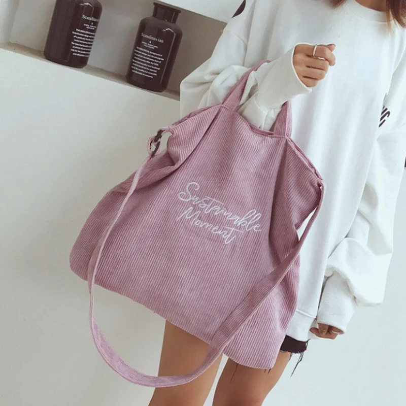 

Women Corduroy Canvas Tote Ladies Casual Shoulder Bag Shopping Shopper Hand Bags For Female Messenger Korean Fashion Handbag Bag, As photo