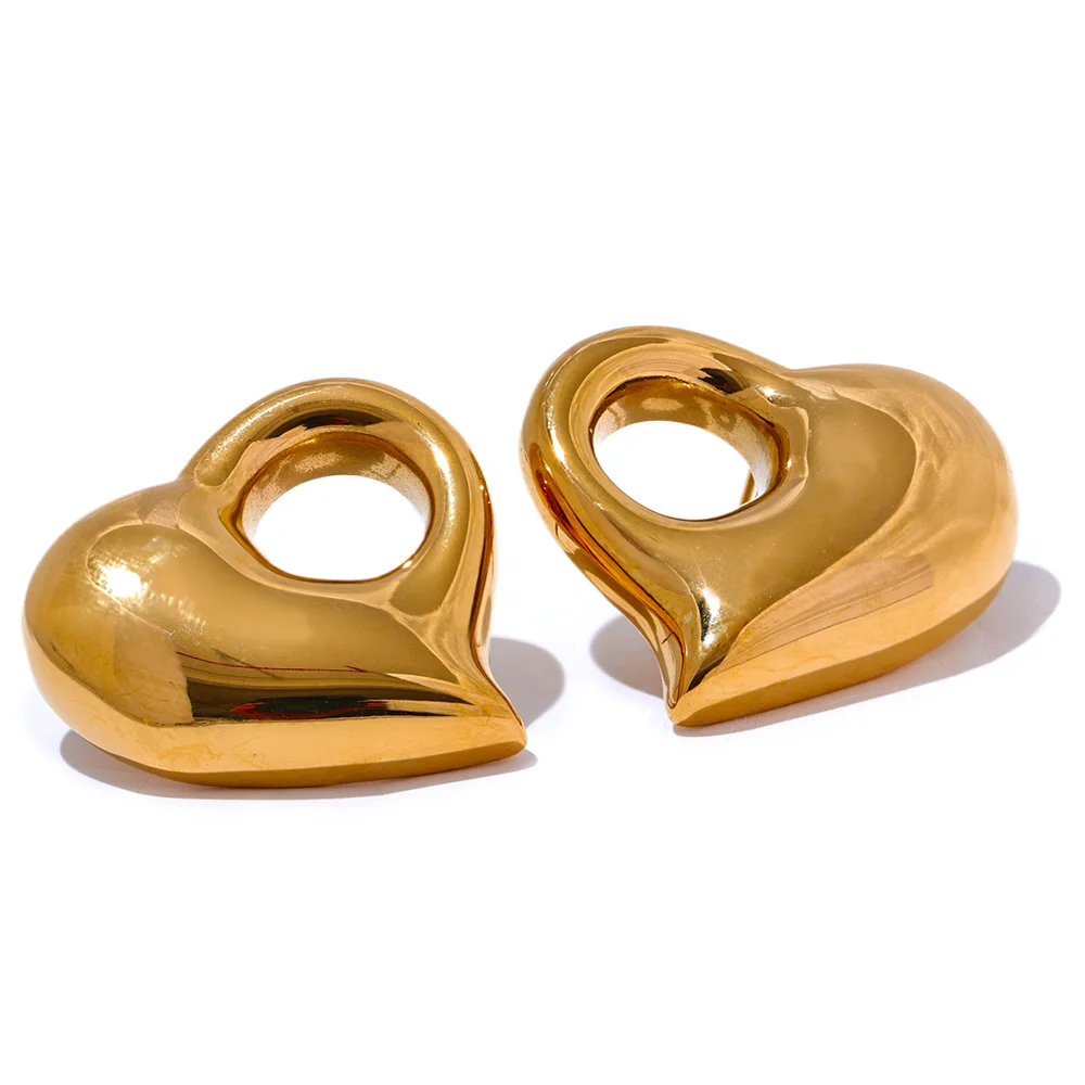 

JINYOU 2906 Stainless Steel 316l Heart Love Hollow Stud Earrings Fashion Texture Metal Gold Silver Waterproof Romantic Jewelry