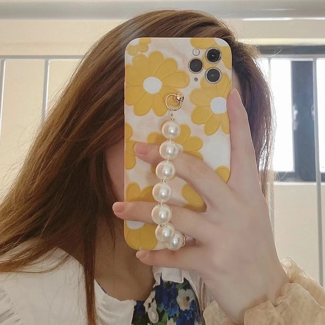 

Oil painting watercolor phone case for iphone 11 12 Pro max with bracelet, Multiple colors