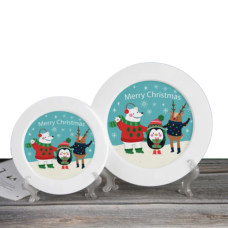 

low MOQ custom print ceramic porcelain cake dessert snack plate merry Christmas elements party tableware set gift plates, Colorful