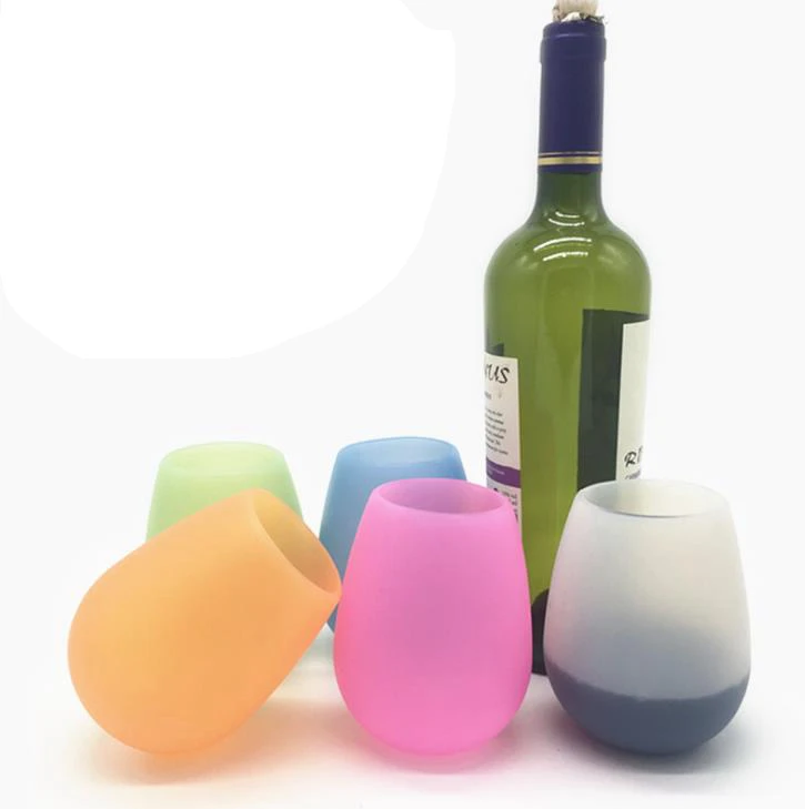 
Amazon Hot Sell Reusable BPA free Rubber Cups Unbreakable Silicone Wine glasses for Outdoor 