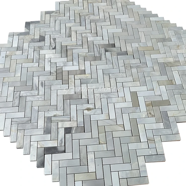 Marmor Fliesen Fischgrät / Naturstein Marmor Mosaik Fliesen Grau Weiss