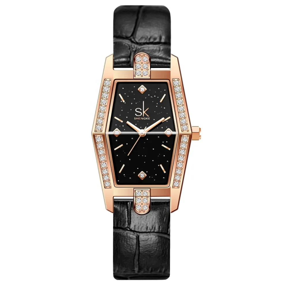 

SHENGKE Fashion Lady Watch Unique Square Woman Quartz Watch Genuine Leather Female Wristwatch Montre Femme Women Watches K0145L