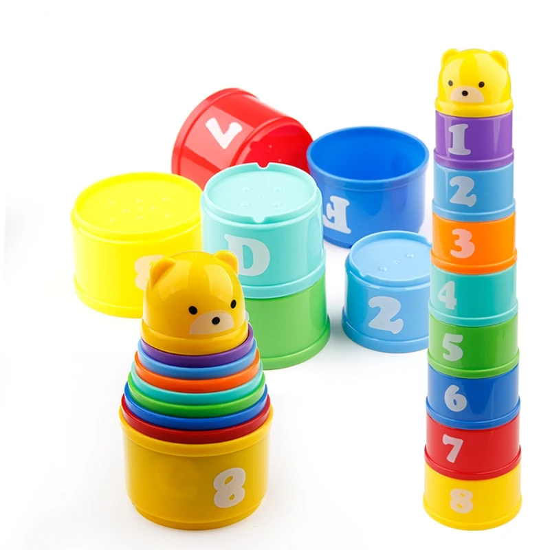 

8PCS Educational Baby Toys 6 Months+ Figures Letters Folding Stack Cup Tower Children Early Intelligence