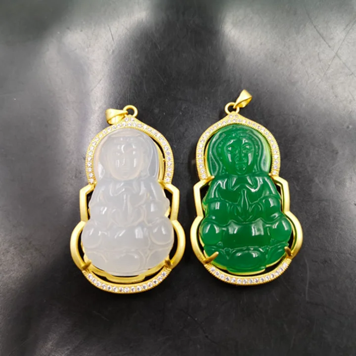 

jialin jewelry 2020 ins fashion green clear agate jade guanyin jade buddha pendant necklace women