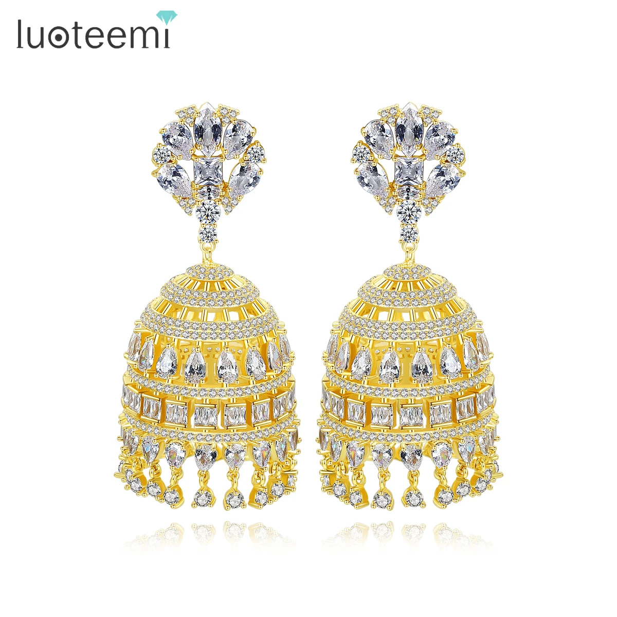 

LUOTEEMI Indian Earrings Jhumka Cubic Zircon Tassel Earrings Indian Traditional Luxury Jewelry