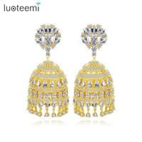 

LUOTEEMI Indian Earrings Jhumka Cubic Zircon Tassel Earrings Indian Traditional Luxury Jewelry