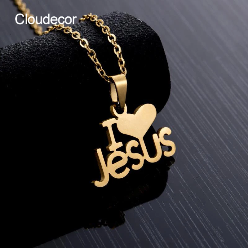 

Necklace I Love You Jesus Heart Necklace Gold Plated Stainless Steel Jewelry Christian Gold Heart Of Jesus Necklace Women Men, 18k gold