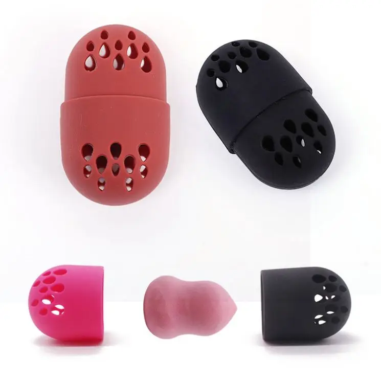 

Customized Color Logo Soft Silicone Travel Capsule Drying Holder Beauty Makeup Sponge Cosmetic Blender Sponge Puff Case Holder