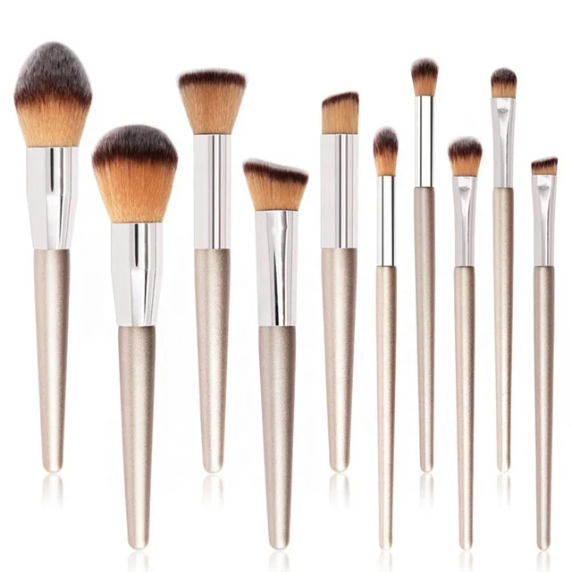 

Private Label 10pcs Champagne Makeup Brushes Wood Handle Makeup Brush Set Makeup Tools