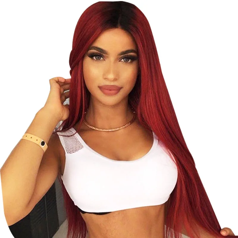 

Gradual split wig synthetic hair wigs Long straight hair Cheap Wholesale Machine Made COS color wig headgear