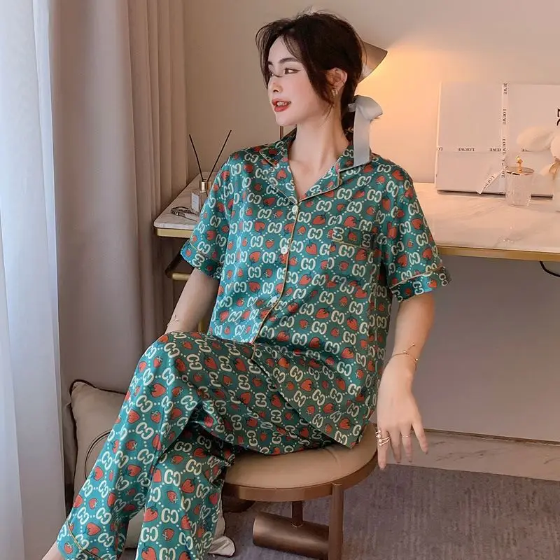 

Fashion Lepiyama Wanita Daster Pillama De Mujer Pijama Seda Designer Inspired Silk Pyjama Femmen Satin Sleepwear Set Pajama For