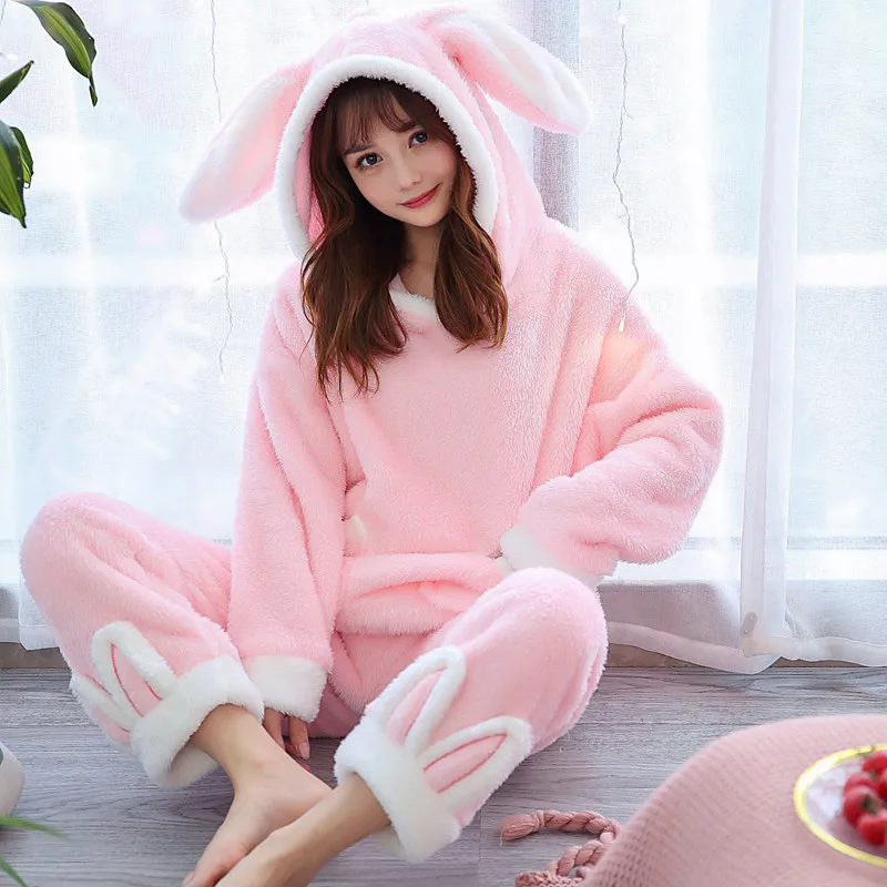 

ecowalson Winter Thick Warm Flannel Pajamas Sets For Women Sleepwear Home Clothing Pajama Home Wear Pyjamas Set